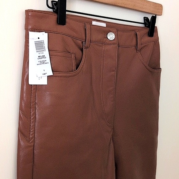 Aritzia Wilfred Womens 6 Melina Cropped Faux Leather Pants Brown City Office - Picture 4 of 8